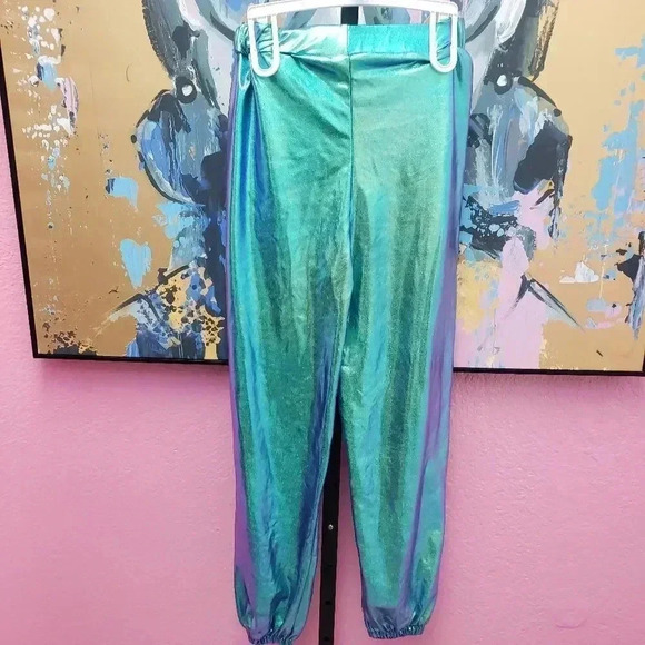 Teal Metallic Chrome Joggers - Picture 2 of 5